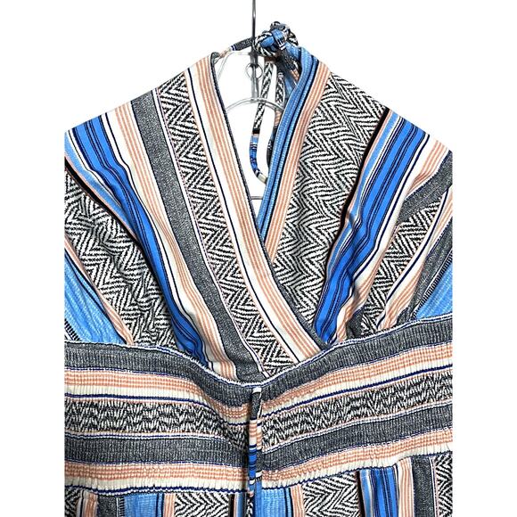 Venus Tassel Halter Jumpsuit Split Leg Smocked Waist Blue Stripe Womens Plus 1X - Picture 3 of 11